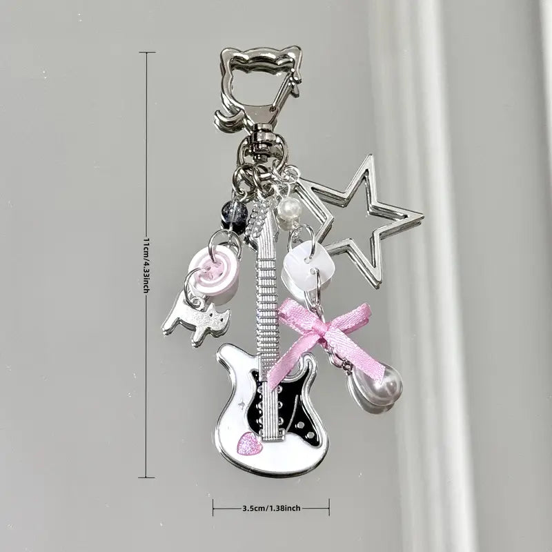 Y2K Kedi Gitarist Ribbon Anahtarlık