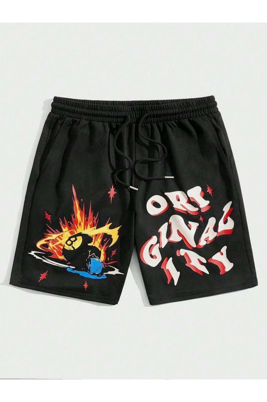 8 Balls Baskılı Siyah Unisex Penye Şort