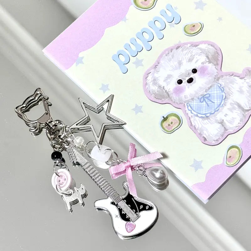 Y2K Kedi Gitarist Ribbon Anahtarlık