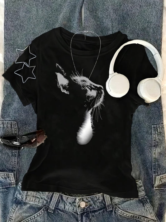 Kemer Boy Siyah Lonely Cat Crop Bluz