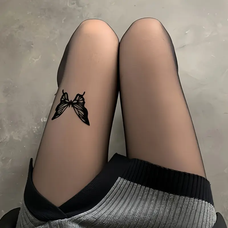 Butterfly Gothic Desenli Ithal Fileli Külotlu Çorap