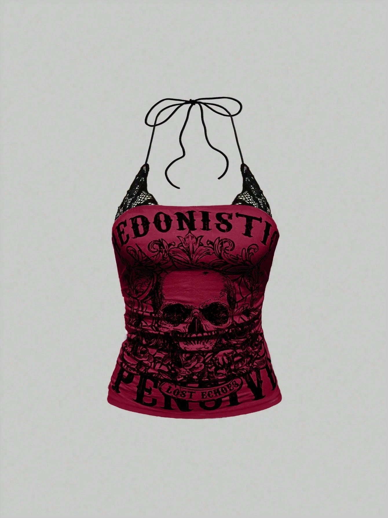 Grunge Punk Y2K Punk Skeleton Kafatası Baskılı Kontrast Dantel Kolsuz Yelek