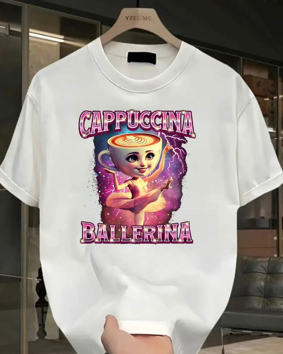 Cappuccino Ballerina Baskılı Yıkamalı Vintage Unisex Oversize T-Shirt