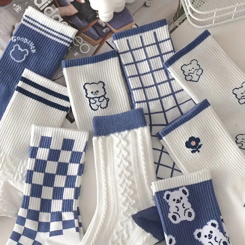 Sevimli Cute Blue White Çorap (1 Çift)