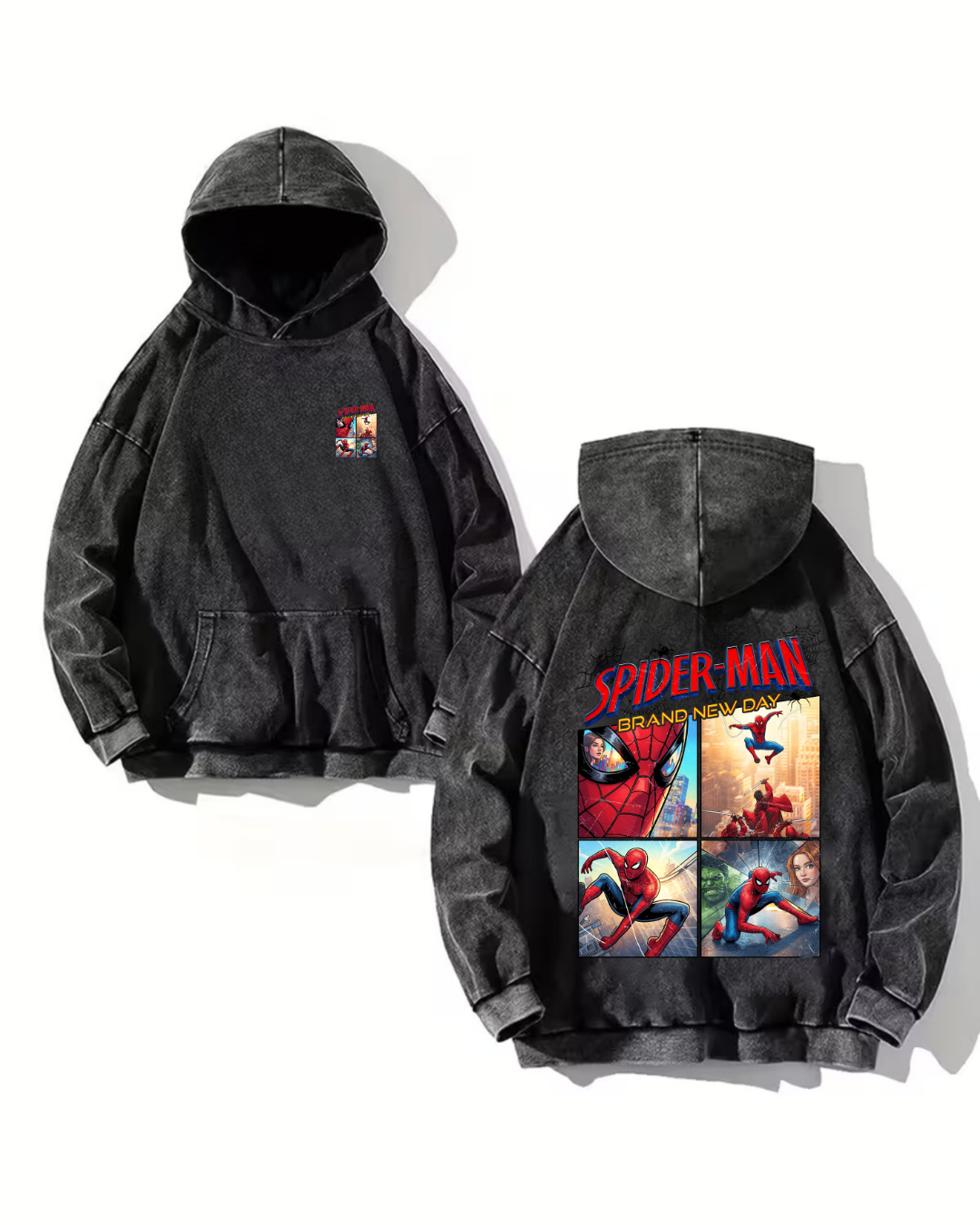 Yıkamalı Spider Man Kapüşonlu Sweatshirt Hoodie