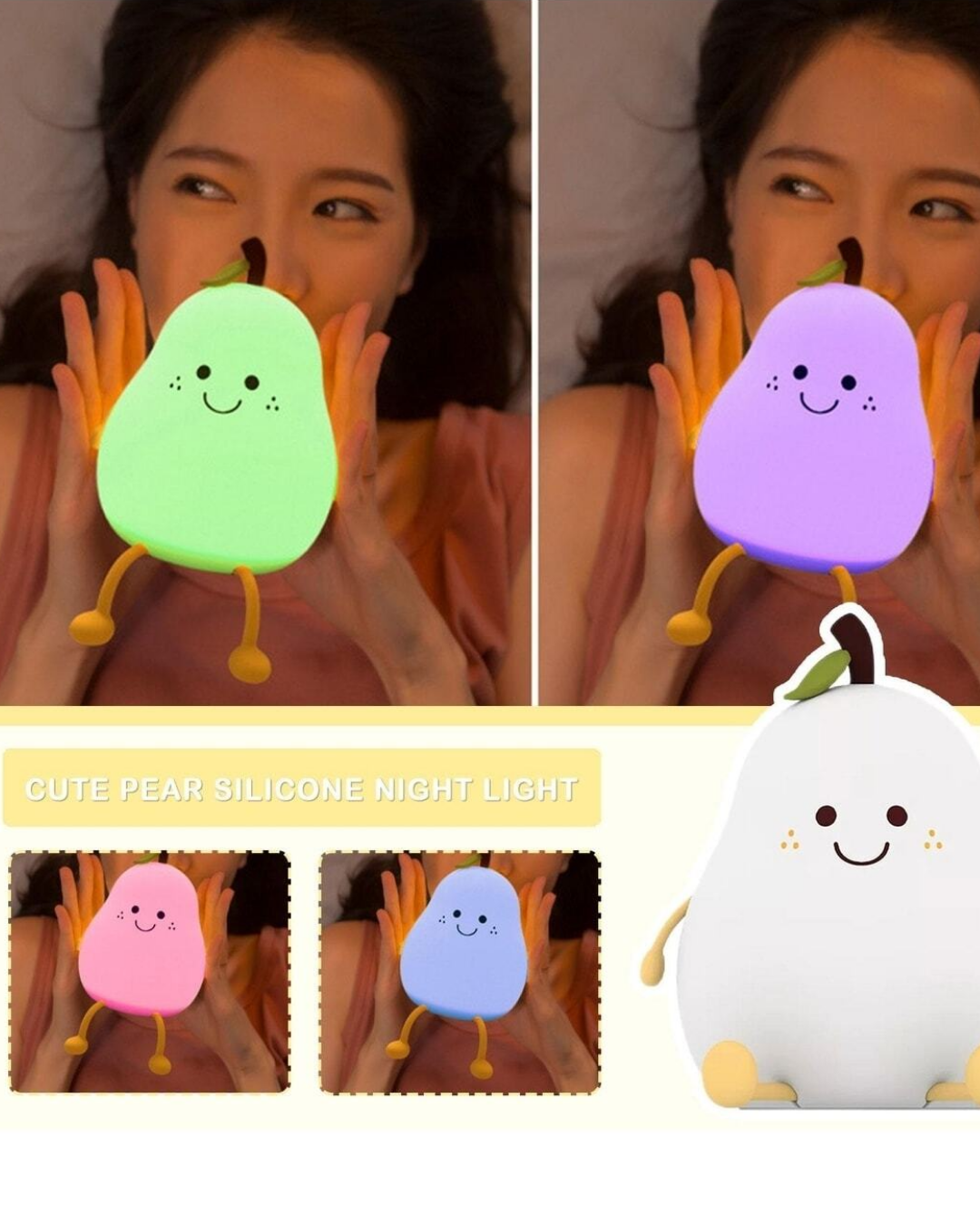 Slikon Renkli Şarj Edilebilir Armut Dokunmatik Gece Lambası