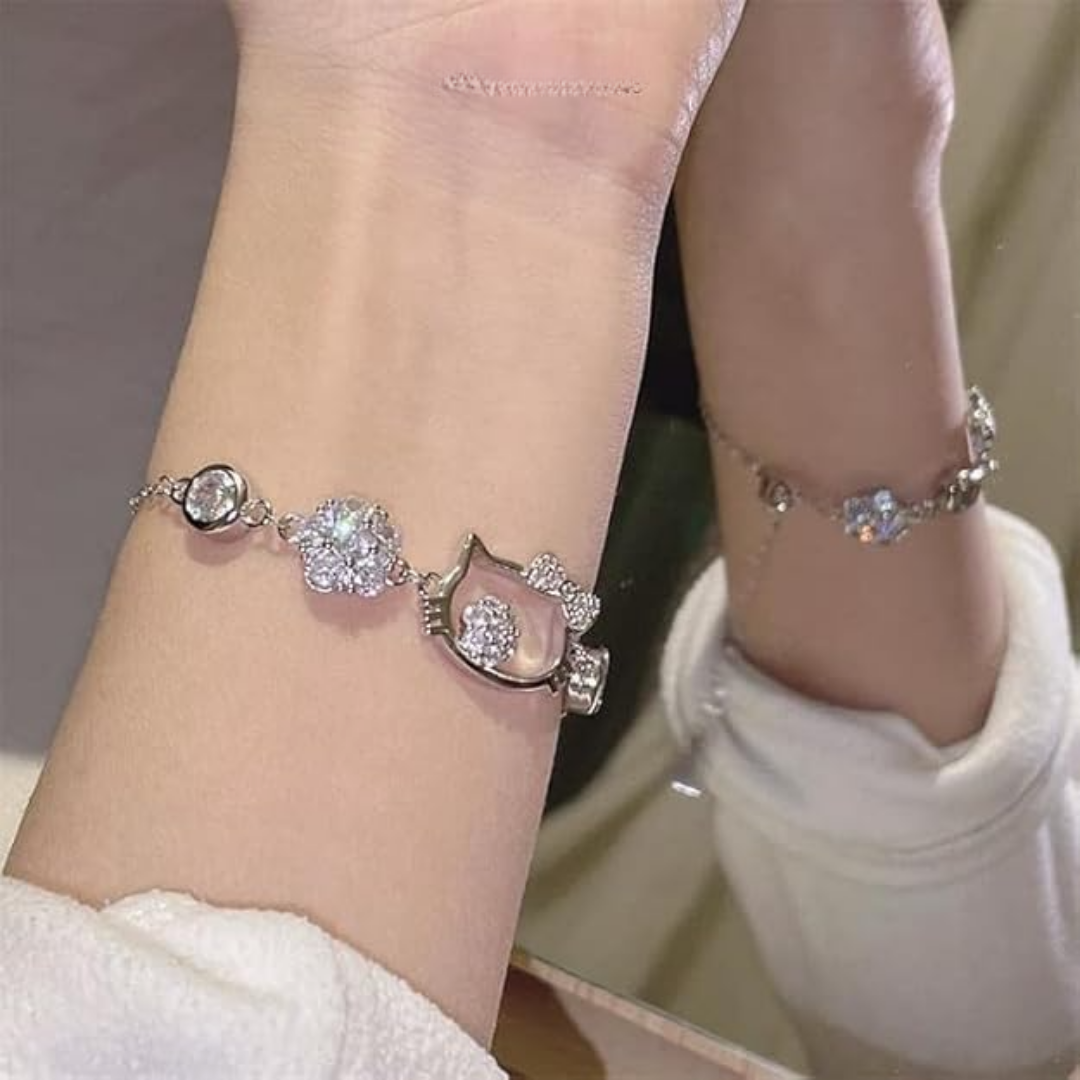 Cute Kitty Design Taşlı Bileklik