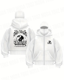 World Maske Detaylı Oversize Fermuarlı Ecru Unisex Kapüşonlu Hırka