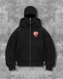 Ducati Maske Detaylı Oversize Fermuarlı Siyah Unisex Kapüşonlu Hırka