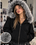 Kürk Detaylı Regular Fit Zip Hoodie Fermuarlı Sweatshirt