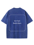 Yıkamalı Mavi Kişiselleştirilebilir Unisex Oversize T-Shirt