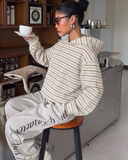 Urban Edge 3 İplik Dijital Baskılı Çizgili Hoodie Sweatshirt