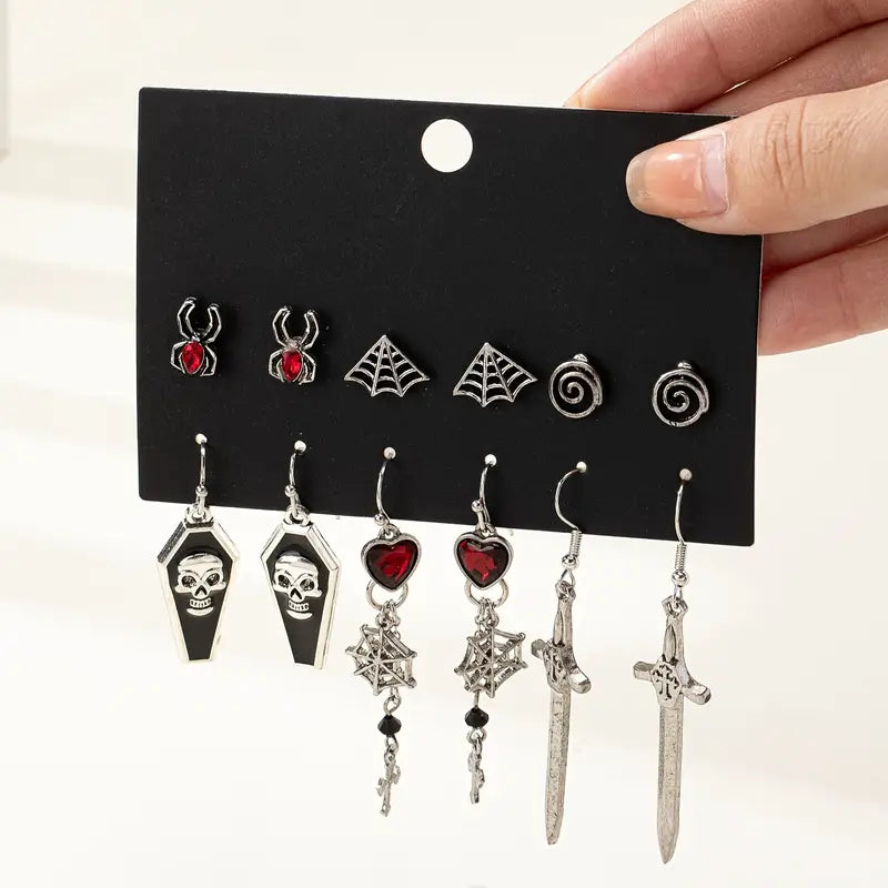6'lı Gothic Spider Küpe Seti