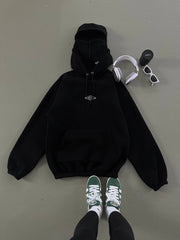 Street Style Unisex Hoodie With Mask Detail Kalın Kapşonlu Sweatshirt