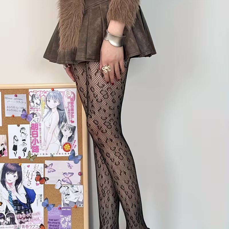 Leopar Desenli File Çorap