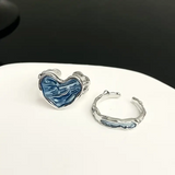 2'li Blue Heart Yüzük Seti