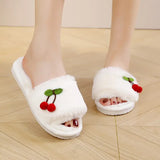 Y2K Cherry Beyaz Peluş Terlik