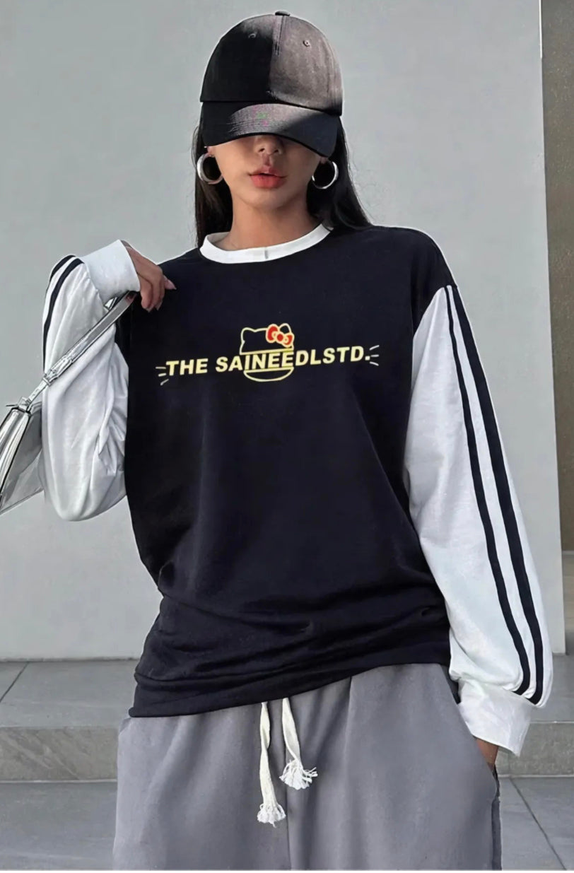 Siyah Beyaz Kolu Çizgili The Saineesdstd Sweatshirt