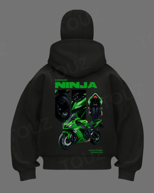 Kawasaki Maske Detaylı Oversize Fermuarlı Siyah Unisex Kapüşonlu Hırka