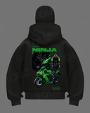 Kawasaki Maske Detaylı Oversize Fermuarlı Siyah Unisex Kapüşonlu Hırka