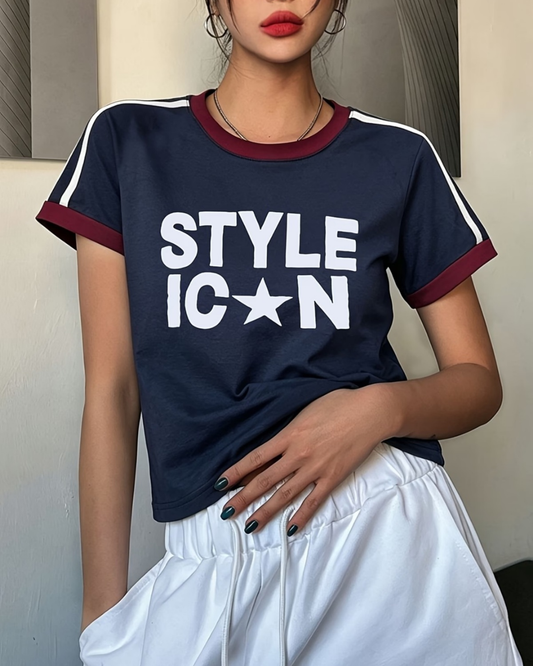 Style Icon Baskılı Crop Bluz