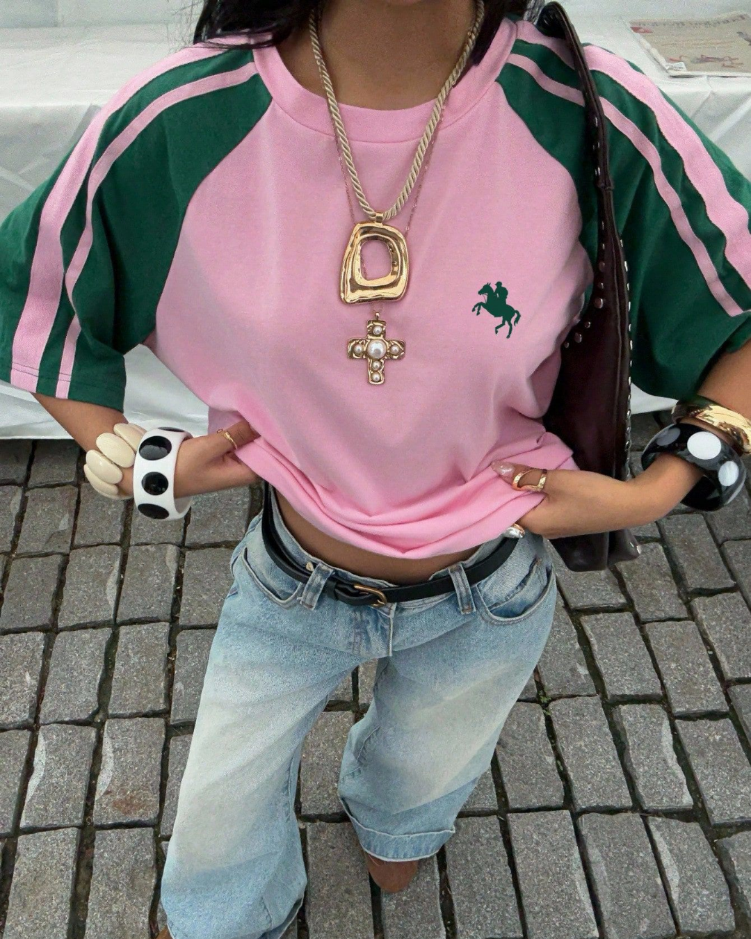 Retro Streetwear Club Pembe Yeşil Oversize T-Shirt