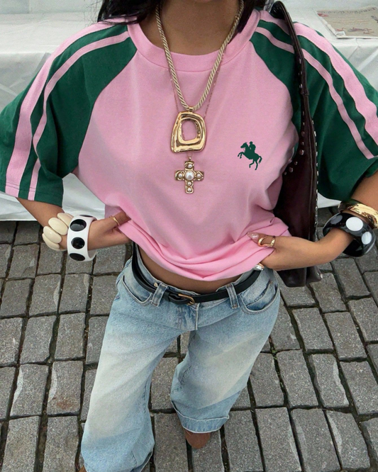 Retro Streetwear Club Pembe Yeşil Oversize T-Shirt