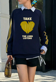 Touz Heart Design Unisex Oversize V Yaka Sweatshirt