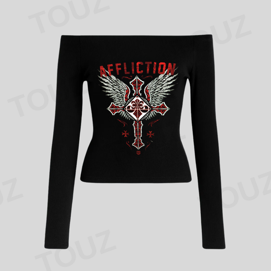 Gothic Lace Siyah Uzun Kol Bluz