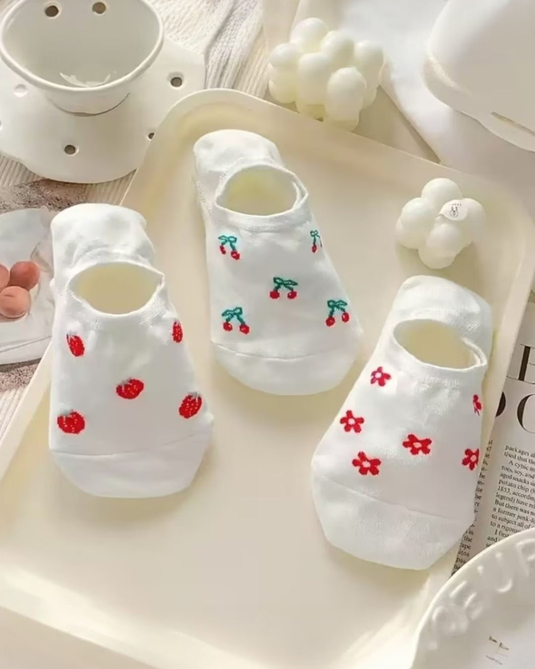 Cute Red Fruit Desenli Çorap (5 Çift)