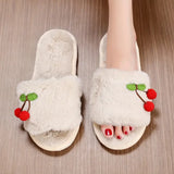 Y2K Cherry Beyaz Peluş Terlik