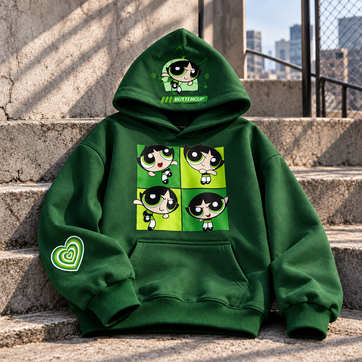 Powerpuff Girls Design Renkli Oversize Sweatshirt