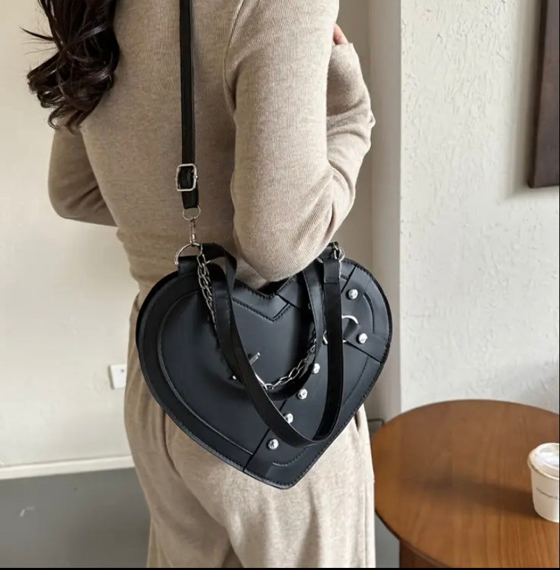 Gothic Punk Heart Tarzı Küçük Omuz Çantası