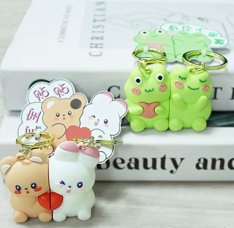 Cute Bear & Rabbit Couple Anahtarlık