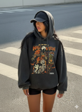 Vintage Halloween Detail Baskılı Kapşonlu Sweatshirt