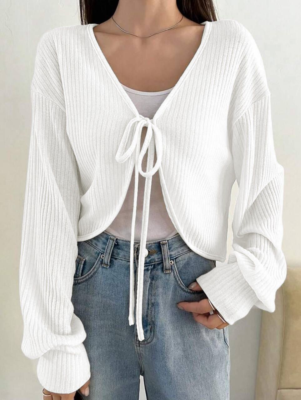 Y2K İp Bağlama Detaylı Uzun Kollu Hırka