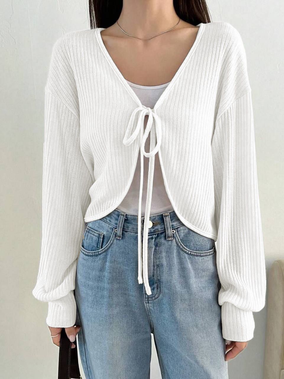 Y2K İp Bağlama Detaylı Uzun Kollu Hırka