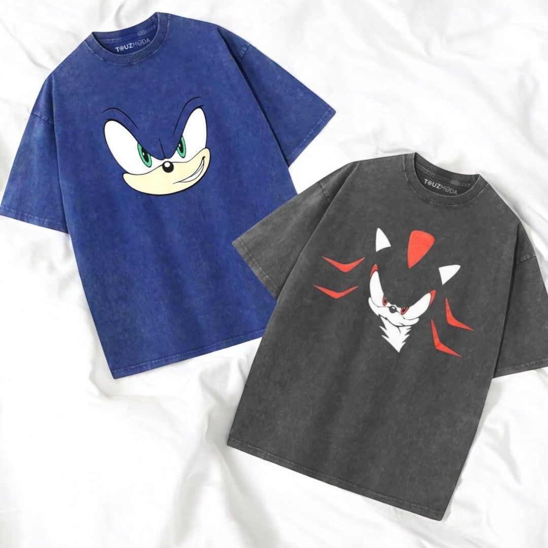 Sonic X Shadow Generations Detail Yıkamalı Oversize Vintage Tshirt