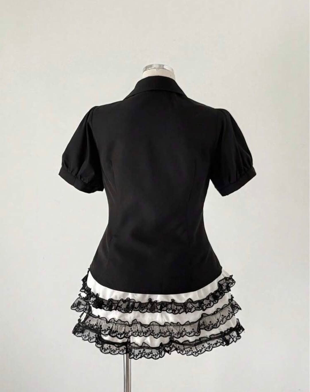 Vintage Mini Puff Sleeve Goth Y2K Kısa Kollu Gömlek