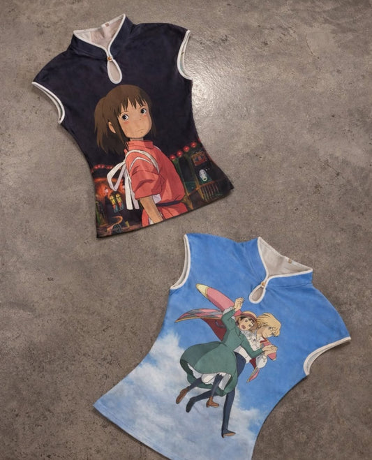 Anime Ghibli Vintage Y2K Kısa Kollu Crop