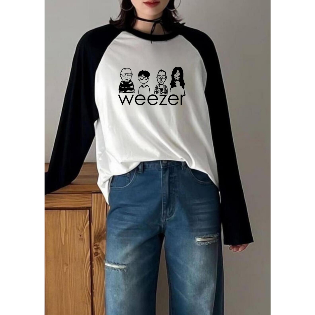 Weezer Reglan Uzun Kollu Baskılı Beyaz T-Shirt