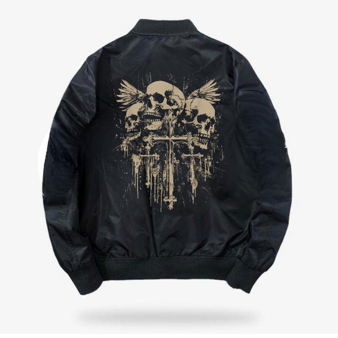 Gothic Skeleton Baskılı Unisex Bomber Ceket