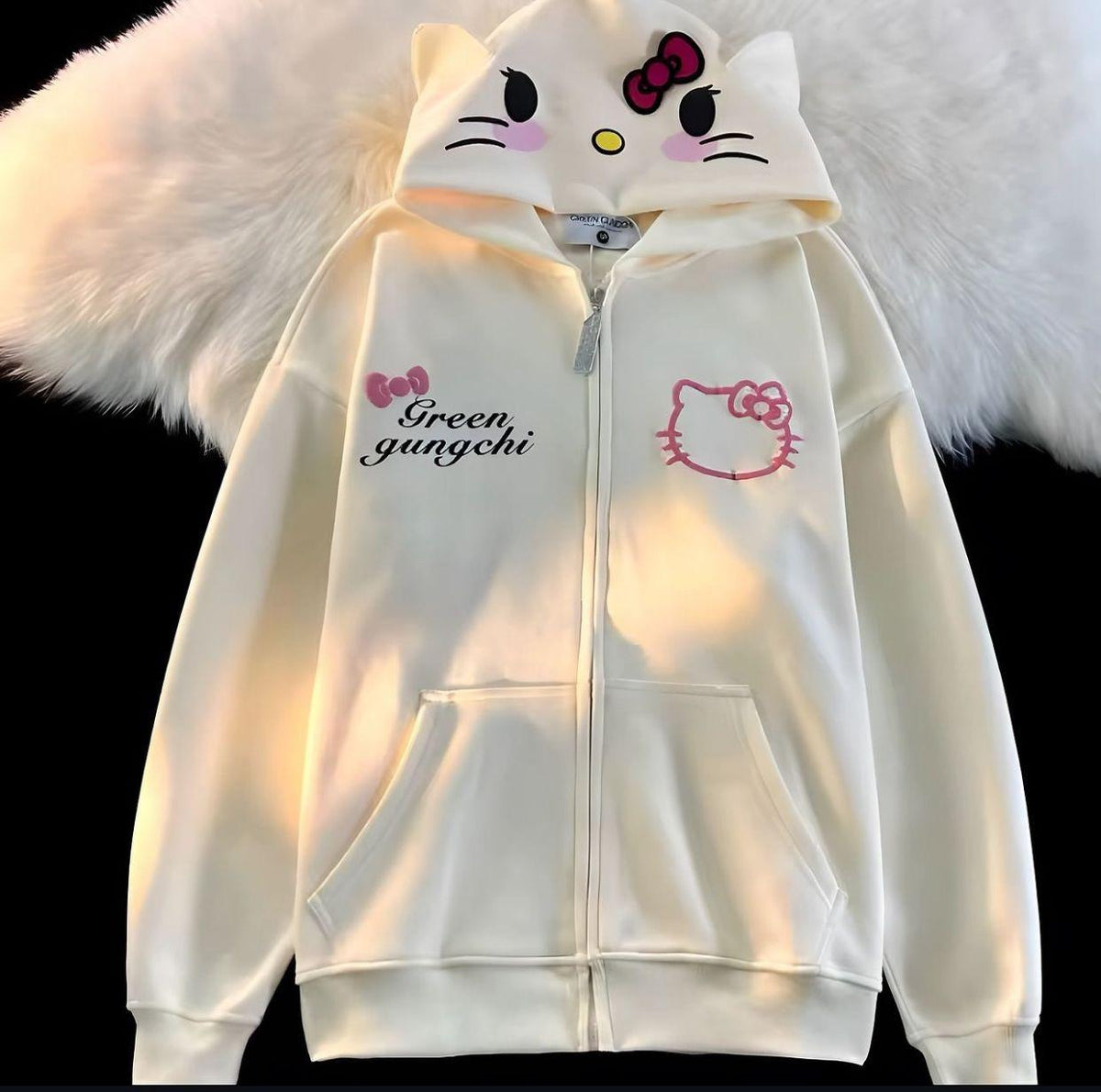 Sanrio Anime Kawaii Kulaklı Hello Kitty Detail Hırka