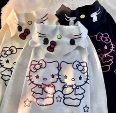 Sanrio Anime Kawaii Kulaklı Hello Kitty Detail Hırka