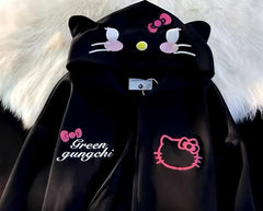 Sanrio Anime Kawaii Kulaklı Hello Kitty Detail Hırka