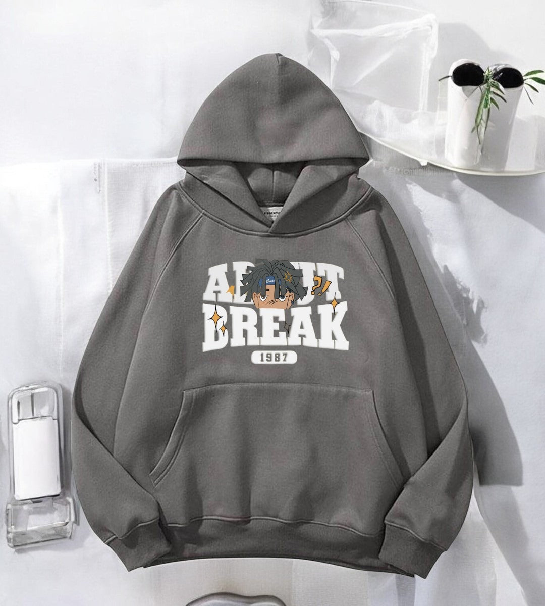 Break Antrasit Baskılı Kapşonlu Sweatshirt