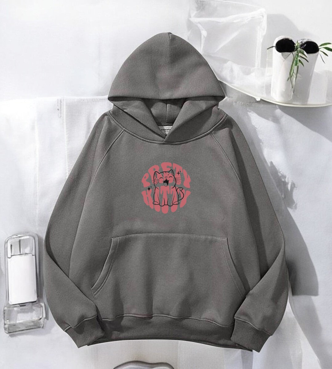 Animal Antrasit Baskılı Kapşonlu Sweatshirt