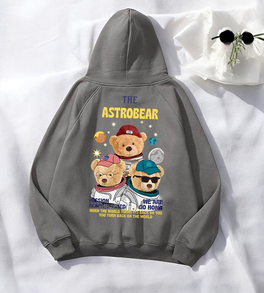 Bear Antrasit Baskılı Kapşonlu Sweatshirt