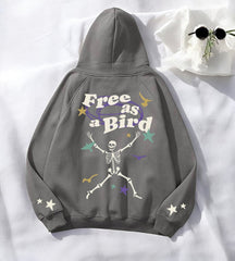 Free As Bird  Antrasit Baskılı Kapşonlu Sweatshirt