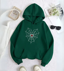 Spider Heart Taş İşleme Detail Baskılı Kapşonlu Sweatshirt